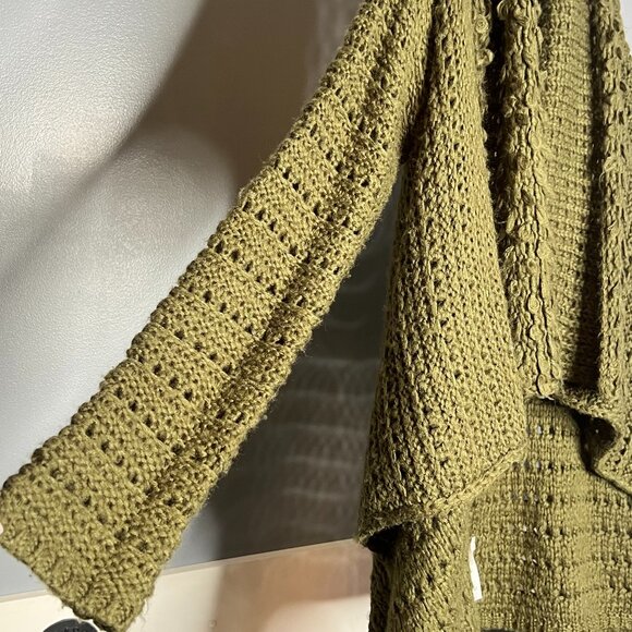 Venus Olive Green Waterfall Knit Cardigan Draped Longline Sweater Open Front M - Picture 3 of 5